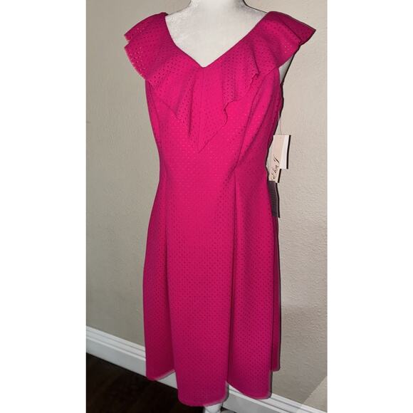 Eliza J Nordstrom Fuchsia Dress 10 Fit Flare New Perforated Lined - Picture 3 of 14